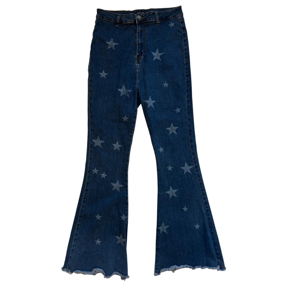 Nasty Gal Star Print Flare Jeans Women’s US 12 USA Y2K Americana Western 29x32 - Picture 11 of 16